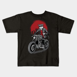 Cat rider motorbike Kids T-Shirt